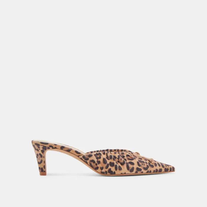 Dolce Vita Kairi Mid Heels Dk Leopard Suede Women Mules and Clogs
