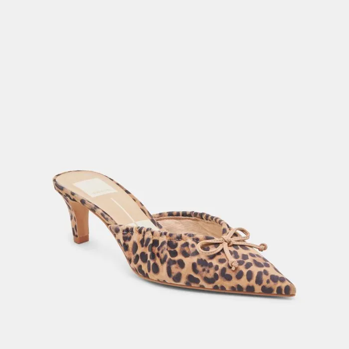 Dolce Vita Kairi Mid Heels Dk Leopard Suede Women Mules and Clogs