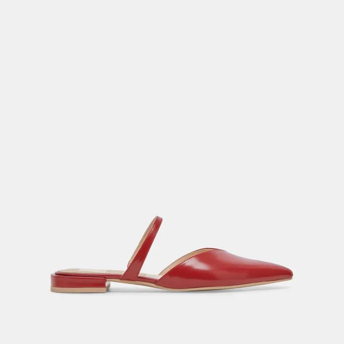 Dolce Vita Kanika Flats Red Crinkle Patent Women Mules and Clogs