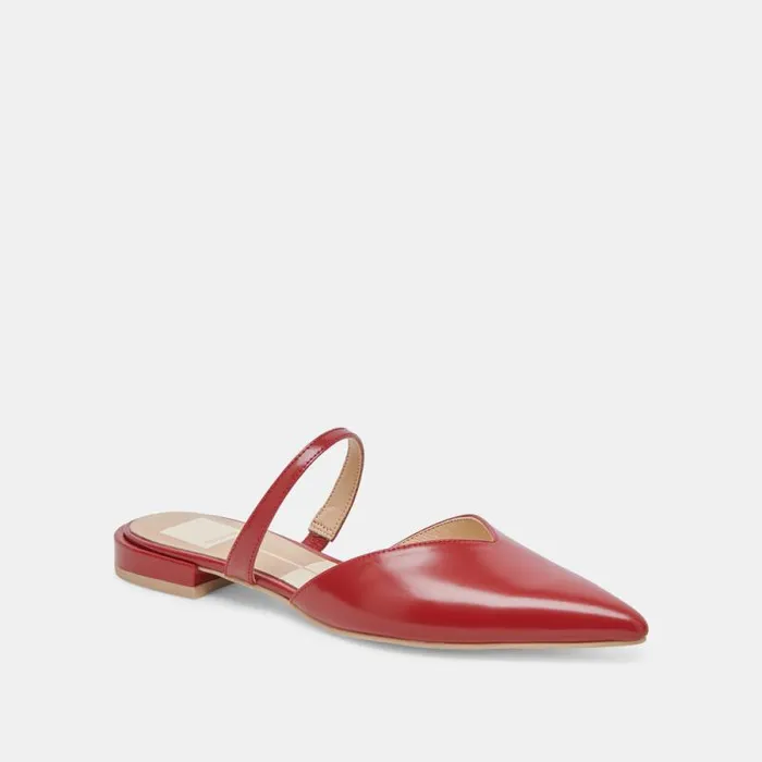 Dolce Vita Kanika Flats Red Crinkle Patent Women Mules and Clogs