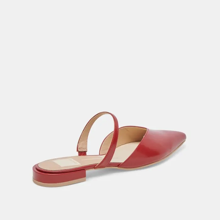 Dolce Vita Kanika Flats Red Crinkle Patent Women Mules and Clogs