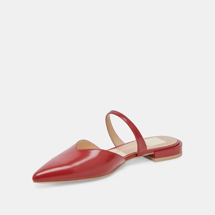 Dolce Vita Kanika Flats Red Crinkle Patent Women Mules and Clogs