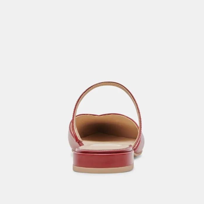 Dolce Vita Kanika Flats Red Crinkle Patent Women Mules and Clogs