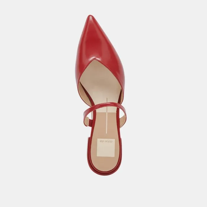 Dolce Vita Kanika Flats Red Crinkle Patent Women Mules and Clogs