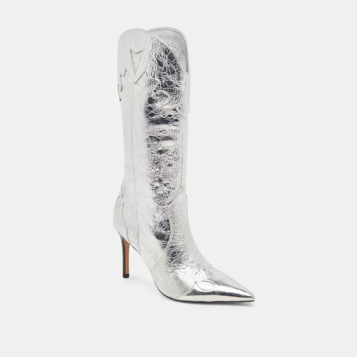 Dolce Vita Kasedy Boots Silver Distressed Leather Women Boots and Booties