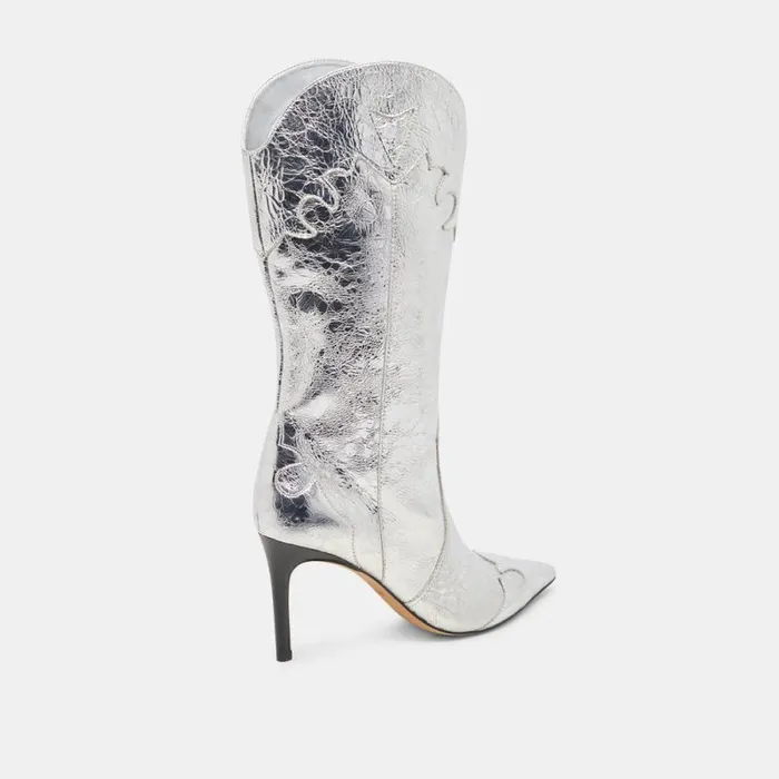 Dolce Vita Kasedy Boots Silver Distressed Leather Women Boots and Booties