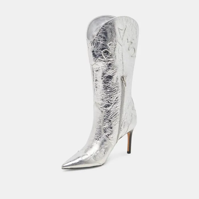 Dolce Vita Kasedy Boots Silver Distressed Leather Women Boots and Booties