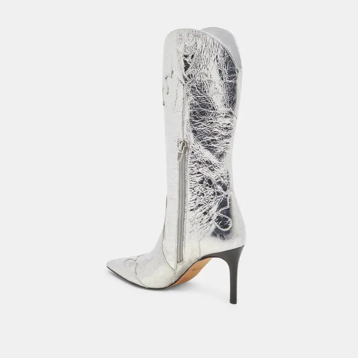 Dolce Vita Kasedy Boots Silver Distressed Leather Women Boots and Booties