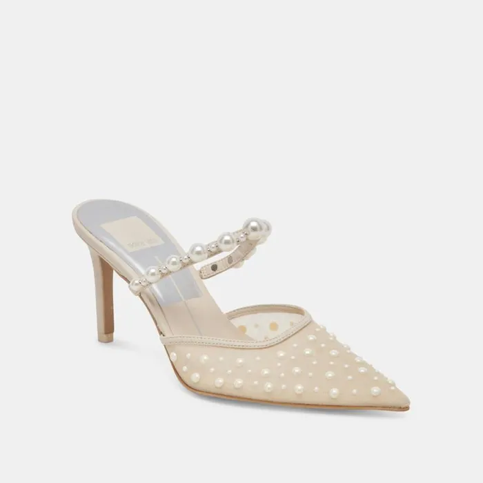 Dolce Vita Katik Pearl Wide Heels Ivory Mesh Women Heels