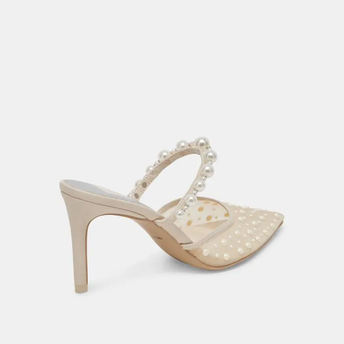 Dolce Vita Katik Pearl Wide Heels Ivory Mesh Women Heels