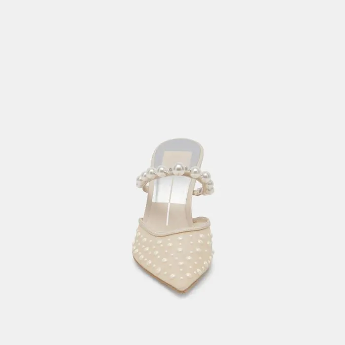 Dolce Vita Katik Pearl Wide Heels Ivory Mesh Women Heels