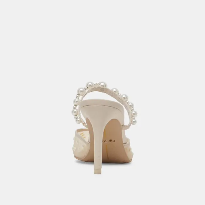 Dolce Vita Katik Pearl Wide Heels Ivory Mesh Women Heels