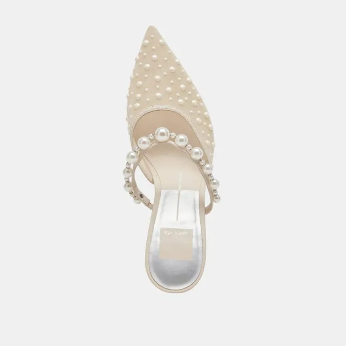 Dolce Vita Katik Pearl Wide Heels Ivory Mesh Women Heels