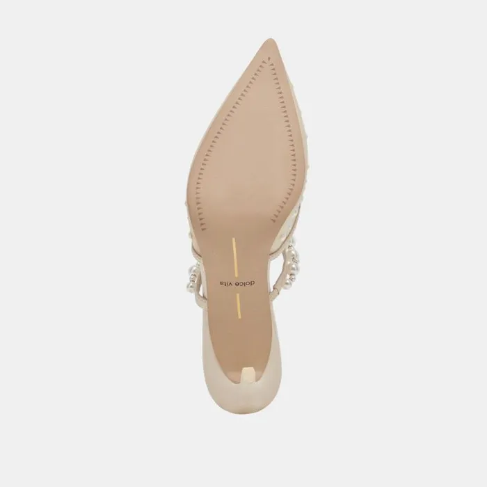 Dolce Vita Katik Pearl Wide Heels Ivory Mesh Women Heels