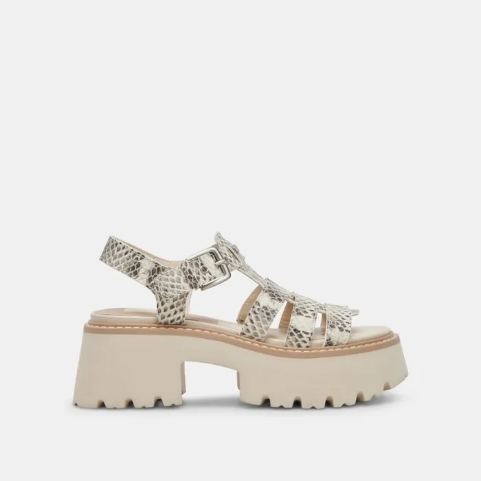 Dolce Vita Latice Sandals Grey White Embossed Leather Women Sandals