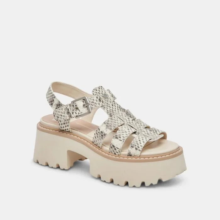 Dolce Vita Latice Sandals Grey White Embossed Leather Women Sandals
