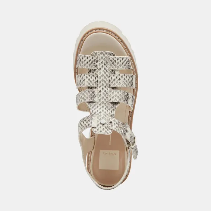 Dolce Vita Latice Sandals Grey White Embossed Leather Women Sandals