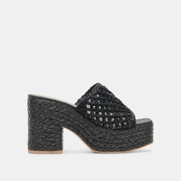 Dolce Vita Lisha Heels Onyx Raffia Women Sandals