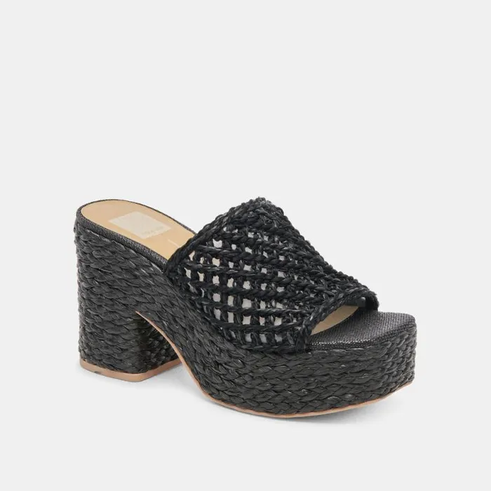 Dolce Vita Lisha Heels Onyx Raffia Women Sandals