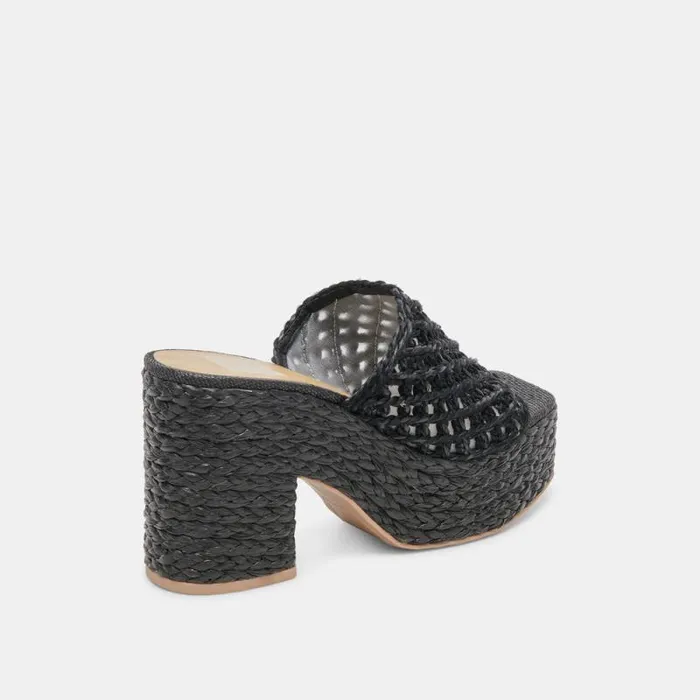 Dolce Vita Lisha Heels Onyx Raffia Women Sandals