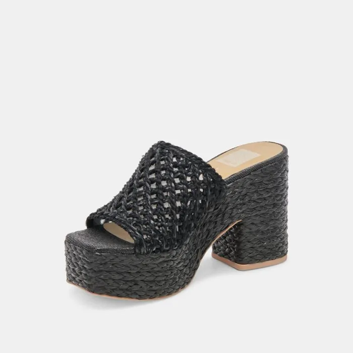 Dolce Vita Lisha Heels Onyx Raffia Women Sandals