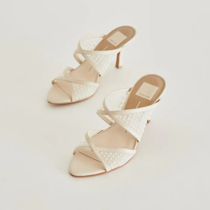 Dolce Vita Mandel Pearl Heels Ivory Mesh Women Heels