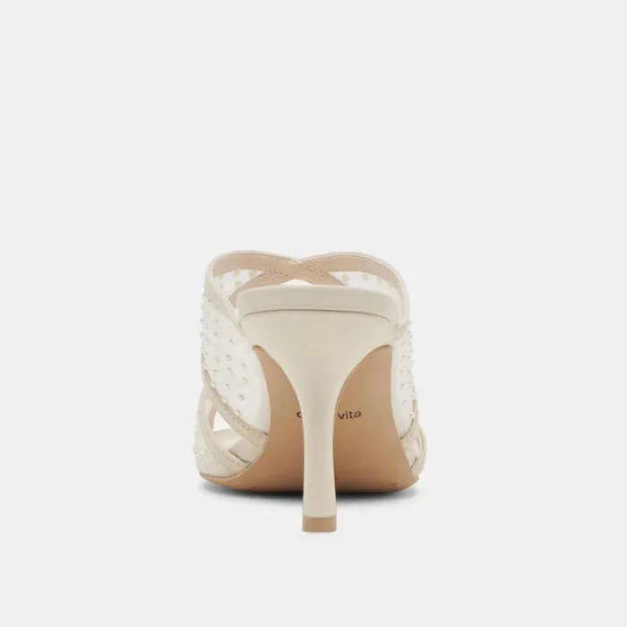 Dolce Vita Mandel Pearl Heels Ivory Mesh Women Heels