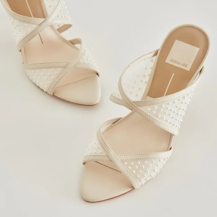 Dolce Vita Mandel Pearl Heels Ivory Mesh Women Heels