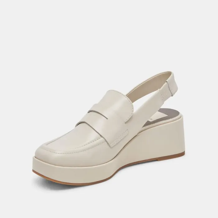 Dolce Vita Nada Loafers Ivory Crinkle Patent Women Flats and Loafers