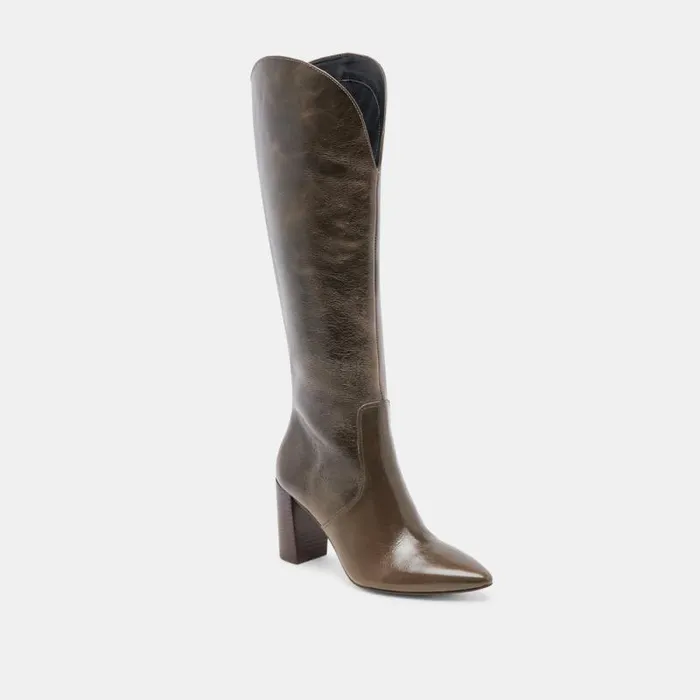 Dolce Vita Nedi Boots Dark Olive Leather Women Boots and Booties