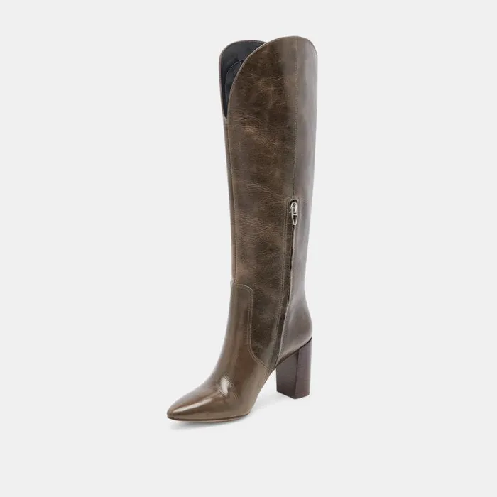 Dolce Vita Nedi Boots Dark Olive Leather Women Boots and Booties