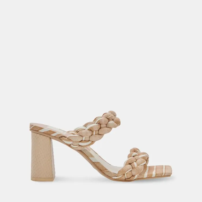 Dolce Vita Paily Heels White Stripe Fabric Women Sandals