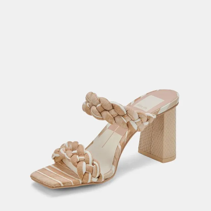 Dolce Vita Paily Heels White Stripe Fabric Women Sandals