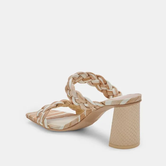 Dolce Vita Paily Heels White Stripe Fabric Women Sandals