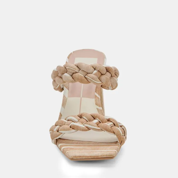 Dolce Vita Paily Heels White Stripe Fabric Women Sandals