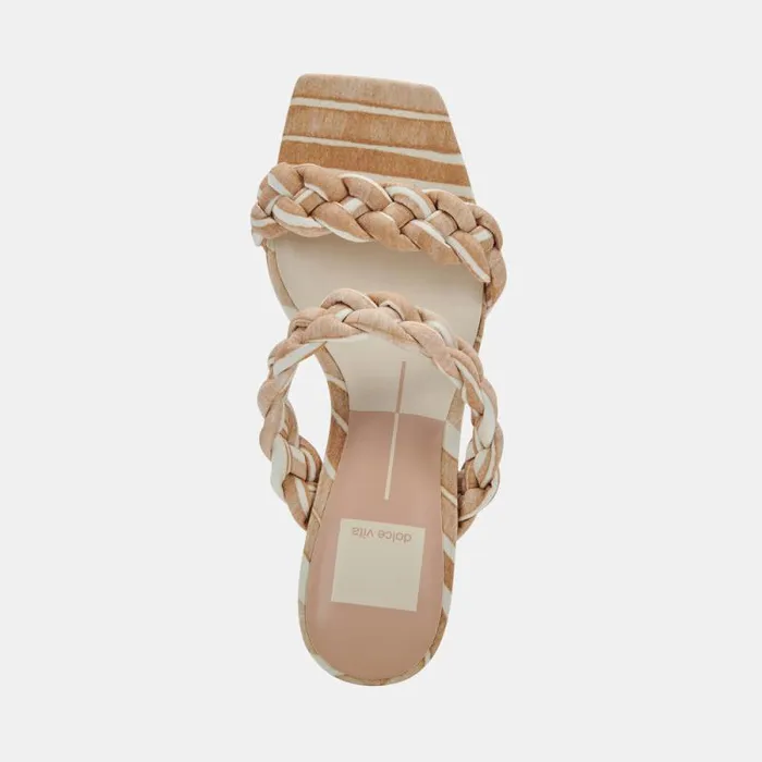 Dolce Vita Paily Heels White Stripe Fabric Women Sandals