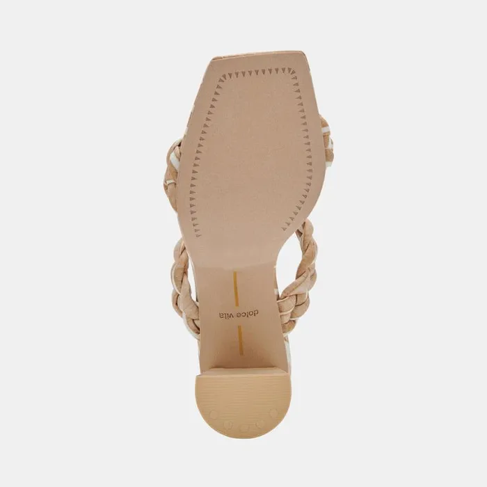 Dolce Vita Paily Heels White Stripe Fabric Women Sandals
