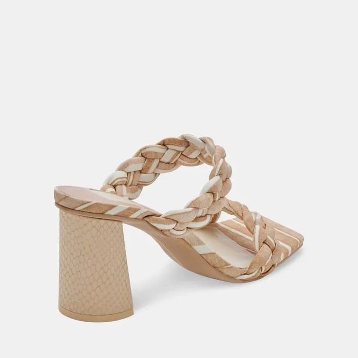 Dolce Vita Paily Heels White Stripe Fabric Women Sandals