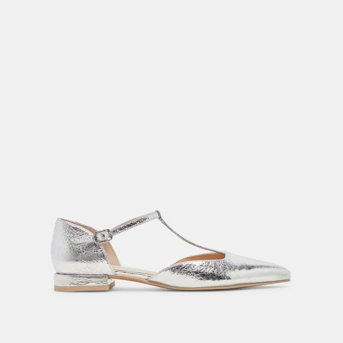 Dolce Vita Peaty Flats Silver Distressed Leather Women Flats and Loafers