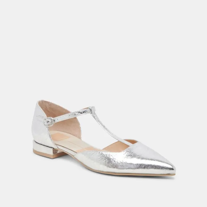 Dolce Vita Peaty Flats Silver Distressed Leather Women Flats and Loafers