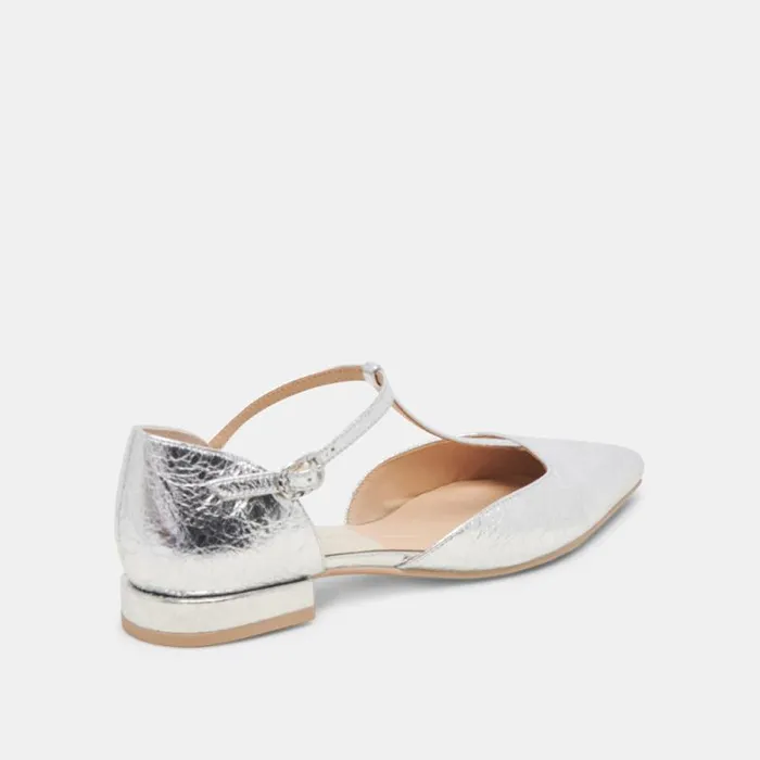 Dolce Vita Peaty Flats Silver Distressed Leather Women Flats and Loafers