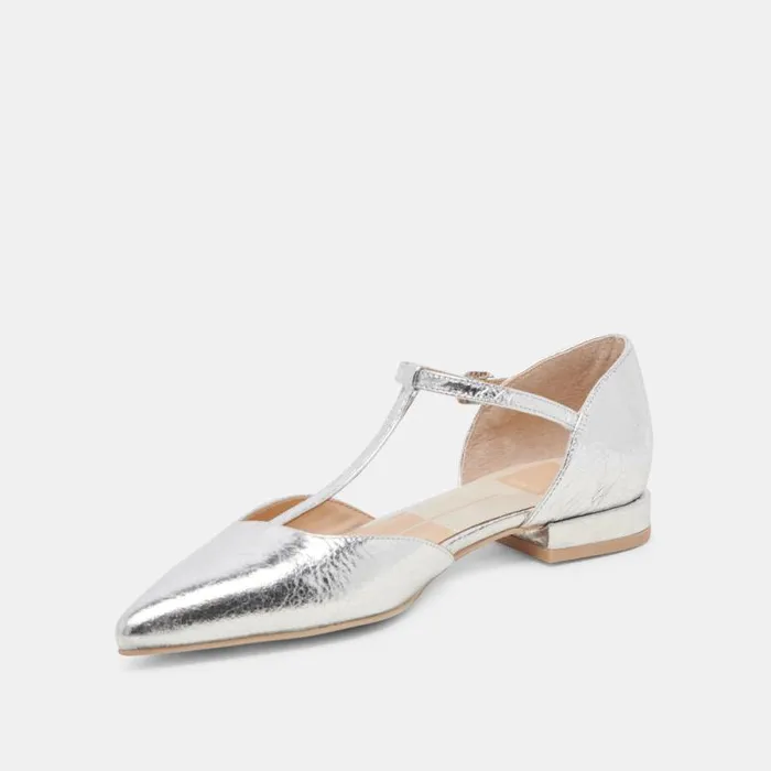 Dolce Vita Peaty Flats Silver Distressed Leather Women Flats and Loafers