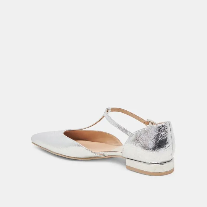 Dolce Vita Peaty Flats Silver Distressed Leather Women Flats and Loafers