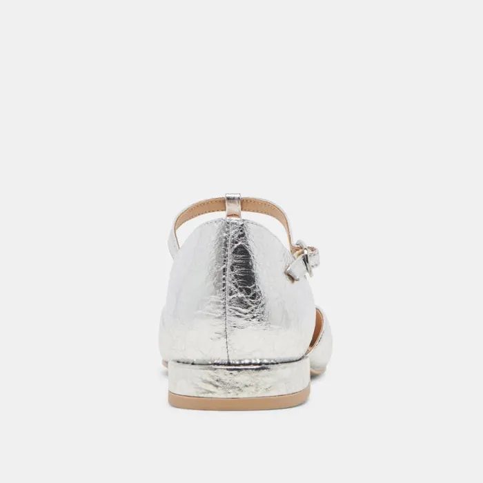 Dolce Vita Peaty Flats Silver Distressed Leather Women Flats and Loafers