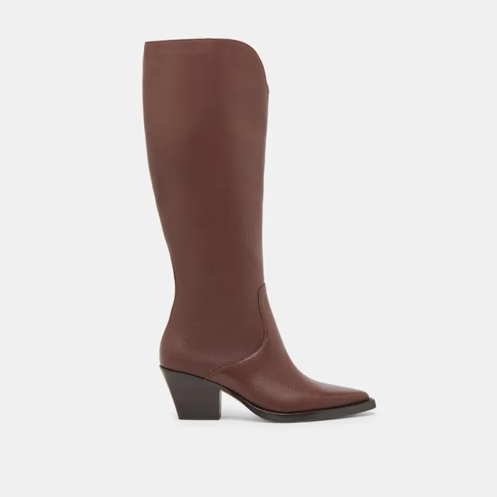 Dolce Vita Raj Extra Wide Calf Boots Chocolate Leather Women Boots and Booties