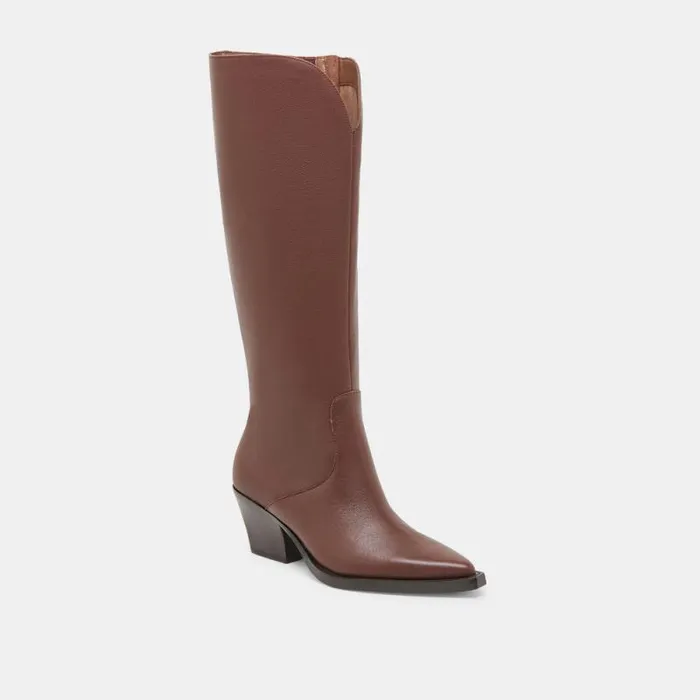 Dolce Vita Raj Extra Wide Calf Boots Chocolate Leather Women Boots and Booties