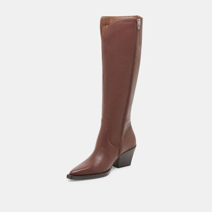 Dolce Vita Raj Extra Wide Calf Boots Chocolate Leather Women Boots and Booties
