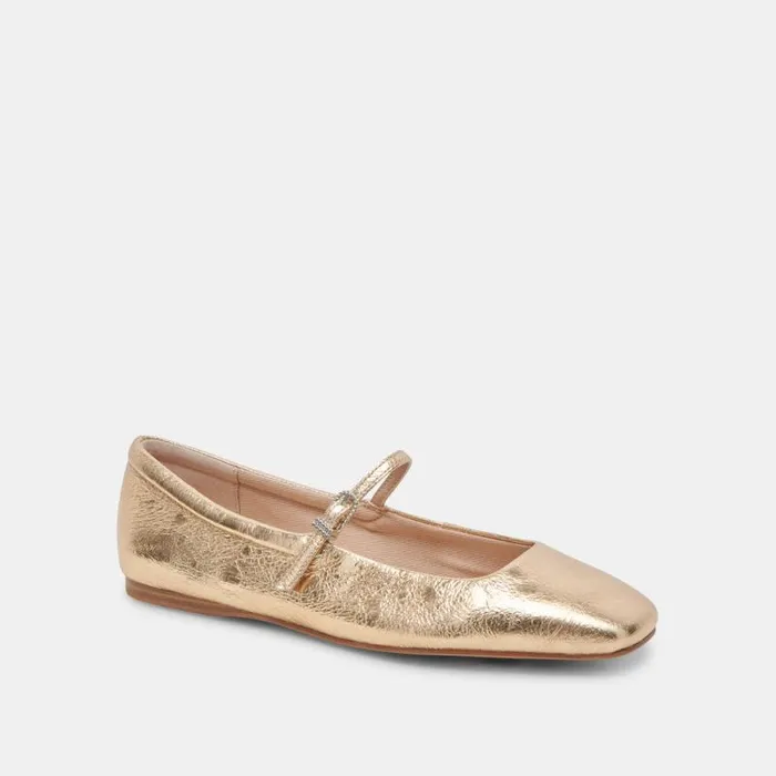 Dolce Vita Reyes Ballet Flats Gold Distressed Leather Women Flats and Loafers