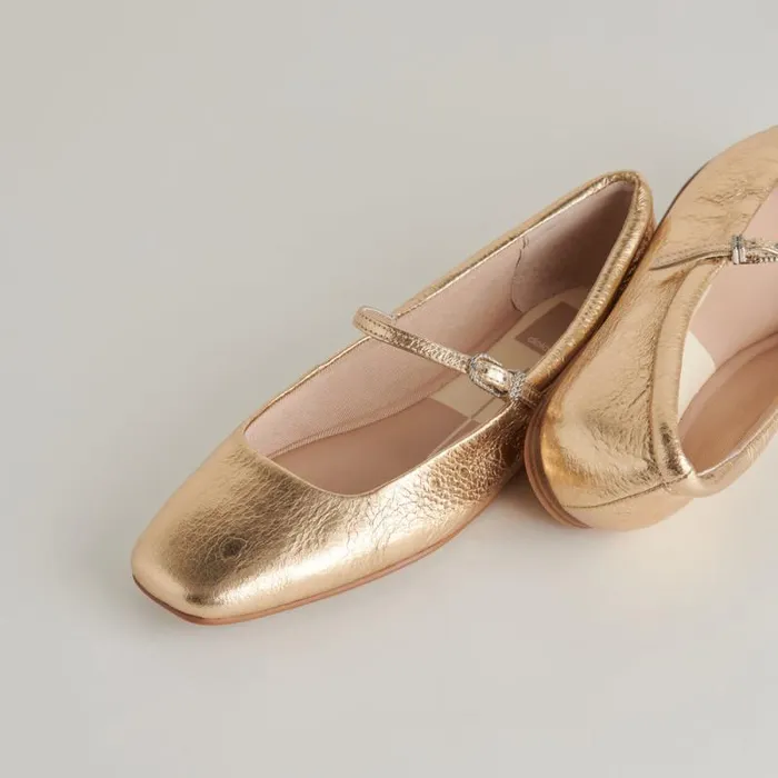 Dolce Vita Reyes Ballet Flats Gold Distressed Leather Women Flats and Loafers
