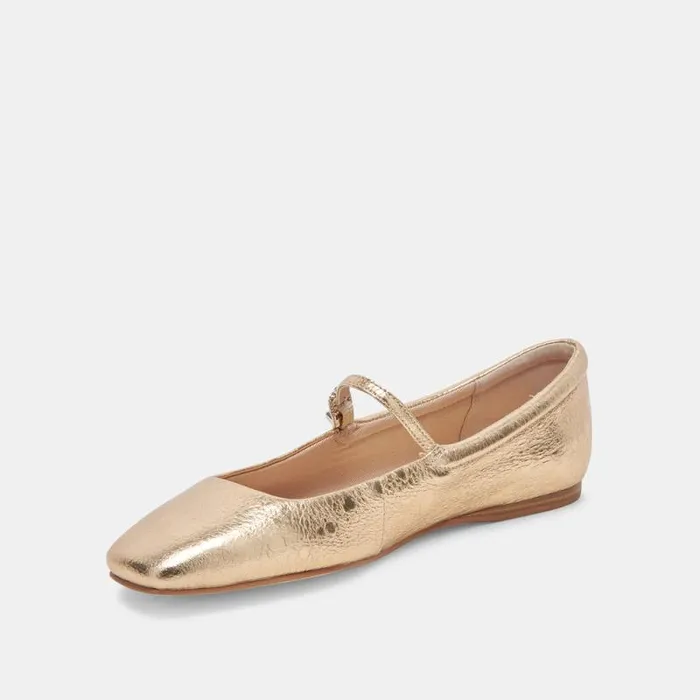 Dolce Vita Reyes Ballet Flats Gold Distressed Leather Women Flats and Loafers